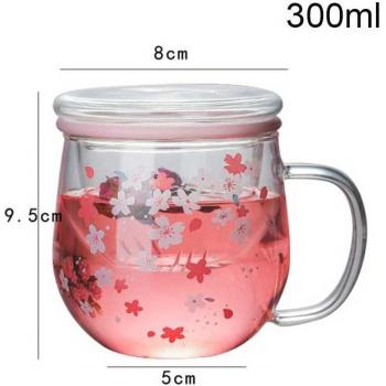 Tasse en verre avec filtre et couvercle Sakura 300ml