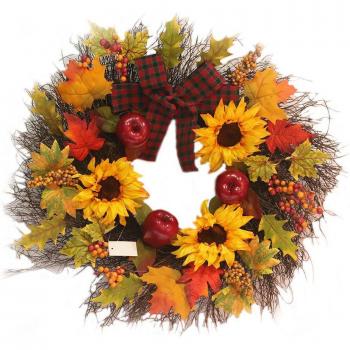 Fall Decor LED Wreath with Maple Leaves and Pumpkins