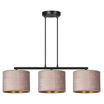 Plafonnier Hilde en Acier Noir avec abat-jour en tissu rose, 3x E27