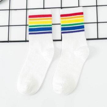 Colorful Retro Rainbow Crew Socks for Girls