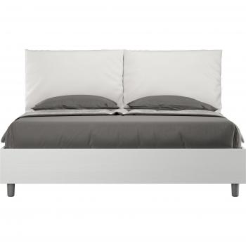 Letto Contenitore Doppio alzato 160x200 in bianco con cuscini similpelle, modello Egos Antea