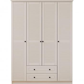 EVUHOME White Wardrobe with 4 Doors and 2 Drawers