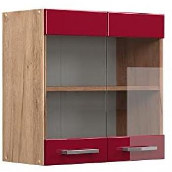 Meuble de cuisine haut vitré, Rouge bordeaux, 60 cm