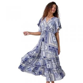 Patchwork Tiered Maxi Dress in Blue