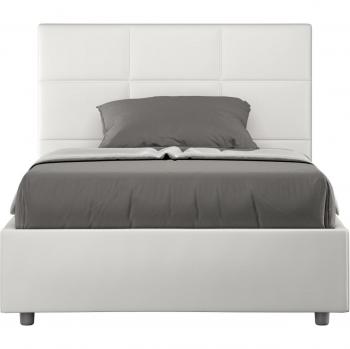 Cama tapizada con almacenamiento 140x190 cuero sintético blanco