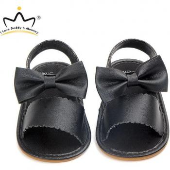 Sandalias antideslizantes de cuero para niñas con lazo