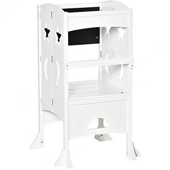Kids Step Stool with Blackboard and Lockable Handrail