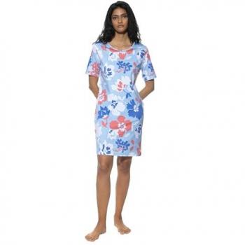Mey Damen‑Nachthemd „Springrose“ – 1‑Teil‑Pyjama, floraler Print in Blau, Bio‑
