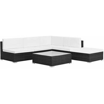 tlg. Lounge-Set für den Garten mit Kissen aus Poly Rattan Schwarz