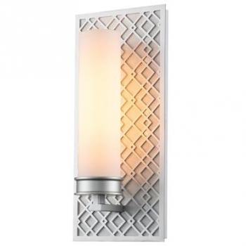Vintage Badezimmer Wandleuchte KERNO, 34,3 cm hoch, IP44, E27, Glas Metall in Silber Weiß