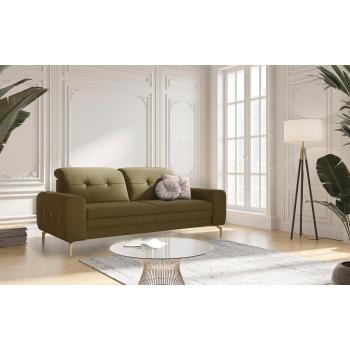 Orient 4 V Sofas – SIT&MORE 2,5‑Sitzer mit Soft‑Clean Stoff, Olive, Zierkissen + Strass‑Steine
