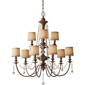 Clarissa Chandelier with 9 Shades and 9 E14 Sockets, Feiss, Firenze Gold Finish
