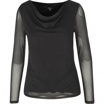 Comma Damen Langarmshirt Schwarz Mesh Wasserfall-Ausschnitt Größe 44