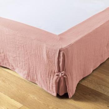 Cache-Sommier à Nouettes Gaze de Coton 90x190cm Rose Pêche