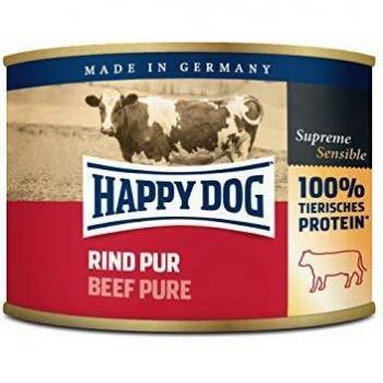 Carne di Manzo Alta Qualità per Cani, Happy Dog 100% Pura Carne in Scatola, 200g (Confezione da 12)