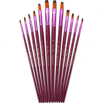 12-teiliges lila Aquarellpinsel-Set mit Nylon-Wolle runde und flache Spitze Gouache Pinsel