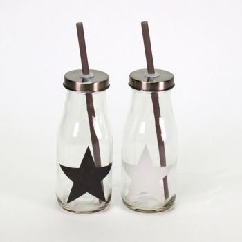 Glasflaschen Star mit 300ml und Strohhalm