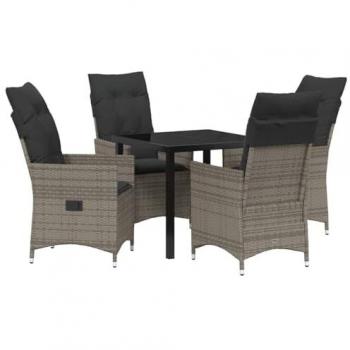 Set pranzo estivo in polyrattan grigio con comodi cuscini – 5 componenti