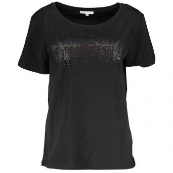 Patrizia Pepe Chic Short Sleeve Wide Neck Tee with Contrast Details