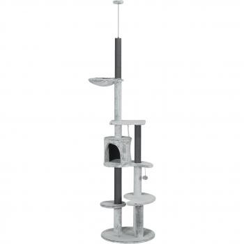PawHut Deckenhoher Katzenkratzbaum mit Spielball und Höhle, 225-255 cm, Grau