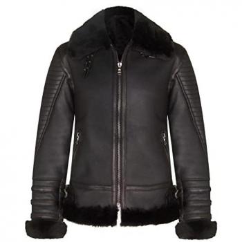 Infinity Leather Men's Retro Black Sheepskin Bomber Jacket