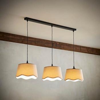 Mabel Natural Linen Scallop 3‑Drop Black Ceiling Lamp & Bulb Set