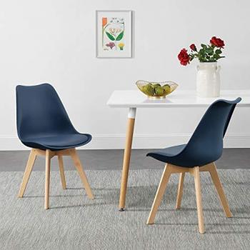 Set di Sedie da Sala Pranzo in Similpelle Blu con Gambe in Legno di Faggio
