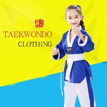 Uniforme de Taekwondo de Algodón Azul y Blanco para Niños y Adultos, Traje F