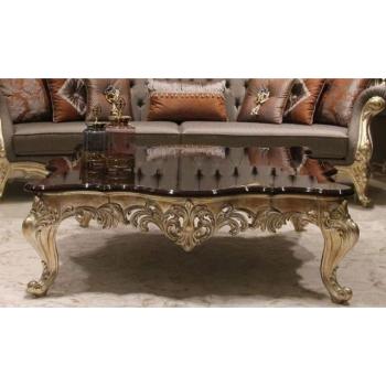 Casa Padrino Eleganter Massivholz-Couchtisch Barock Design Dunkelbraun / Gold 145 x 145 x H. 45 cm
