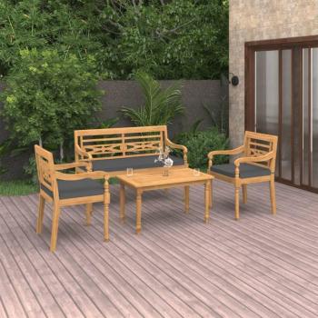 Meubles d’extérieur durable : salon en teck 4 pièces avec coussins