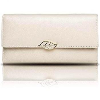 Porte-monnaie pour femmes en cuir véritable avec grand espace de rangement et poche pour téléphone (Rose)