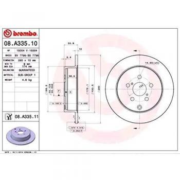 BREMBO Full Bromsskiva 08.A335.11 för Toyota Avensis