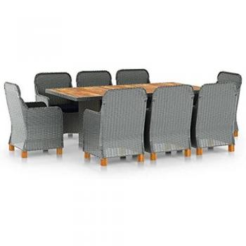 Kit repas d’extérieur VidaXL : table + 8 chaises, coussins intégrés, couleur gris clair
