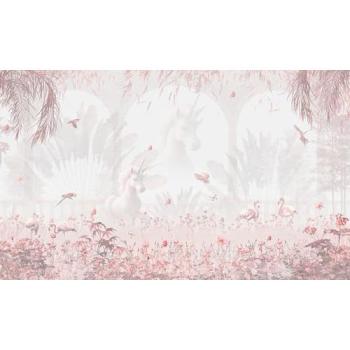 Peintures murales enfants – Licornes flamboyantes, couleur rose (Largeur 325 cm Hauteur 195 cm)