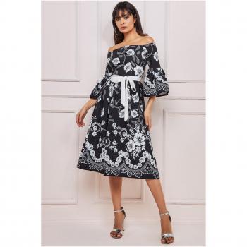Goddiva Womens Printed Off The Shoulder Midi Dress