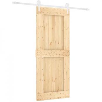 Solid Wood Pine Sliding Door with Hardware Set 85x210 cm