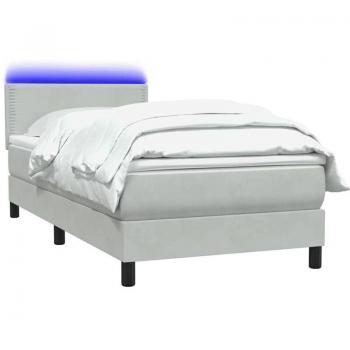 Cama de Caja con Colchón de Terciopelo en Tonos Gris Claro 90x220 cm