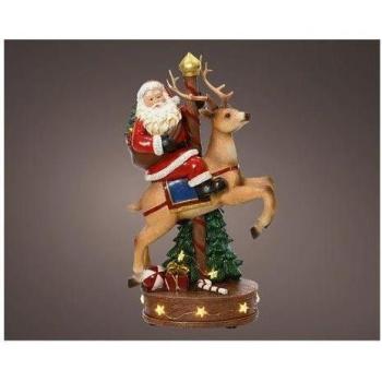 Decorazione Interna Babbo Natale su Renna 19,5x12x33,5 cm