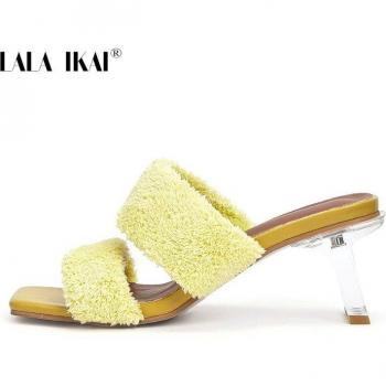 LALA IKAI Summer Feather High Heels Large Size Women's Sandals