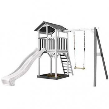 Structure de Jeu AXI Beach Tower avec 1 Balançoire Blanc Gris et Toboggan Blanc