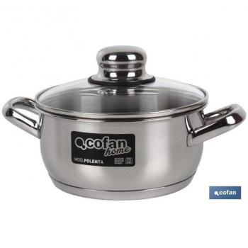 BrilloGris Polenta 4,2 L – Cofan de Acero Inoxidable con tapa de vidrio Ø240 mm