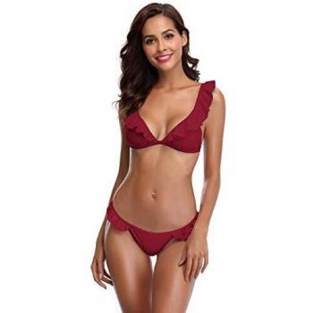 Maillot de Bain Sexy Femme 2 Pièces Col en V