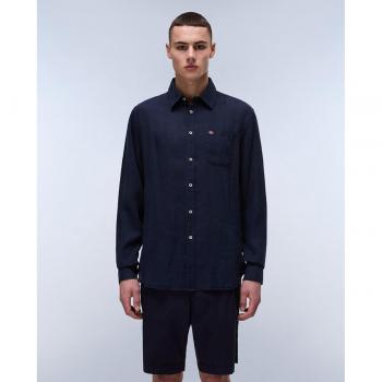 Napapijri XL Herren: G‑Linen L/S Blauhemde XL