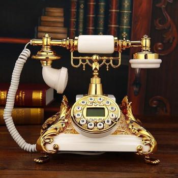 Teléfono Clásico con Cable y Sistema DTMF, Estilo Europeo, Color Oro Blanco