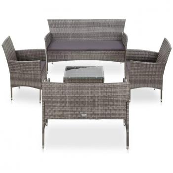 Mobilier de jardin 5 pièces en résine tressée gris avec coussins