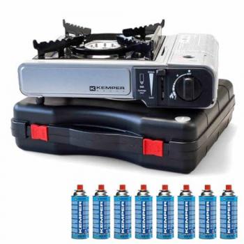 Réchaud portable KEMPER 2200 W, 8 cartouches et allumage piezo