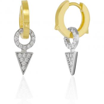 Sterling Silver Triangular Pave Set Hoop Earrings