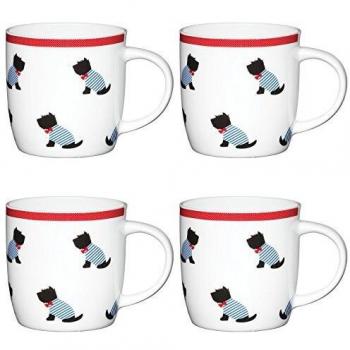 Set of 4 White China Westies Barrel Mugs
