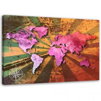 Tableau Multicolore Carte du Monde Rose 60x40