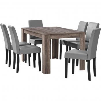 Eettuin 140 cm in Grijs met Zes Gestoffeerde Stoelen